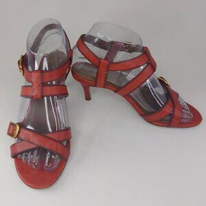 Elie Tahari Red Leather Strappy Heels Women's Size EUR 36
